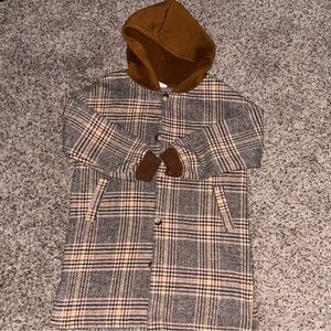 Shein kids plaid print hooded brown jacket size
